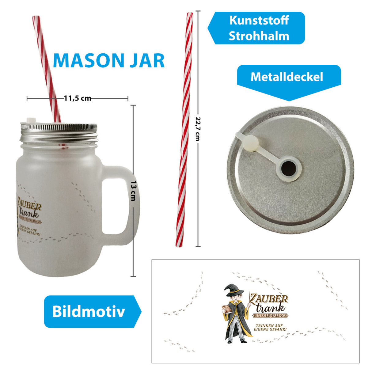 Zaubertrank Trinkglas mit Bambusdeckel mit Zauberschüler