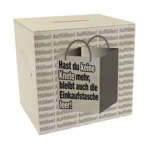 Pleite Spardose mit Spruch Keine Knete mehr - Einkaufstasche leer