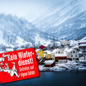 Kein Winterdienst Metallschild in 15x20 cm mit Spruch Betreten auf eigene Gefahr