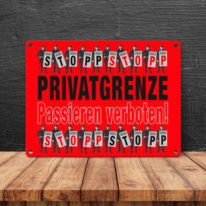 Privatgrenze Metallschild in 15x20 cm mit Spruch Passieren verboten