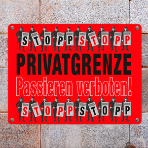 Privatgrenze Metallschild in 15x20 cm mit Spruch Passieren verboten