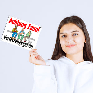 Achtung Zaun Metallschild in 15x20 cm mit Spruch Verletzungsgefahr