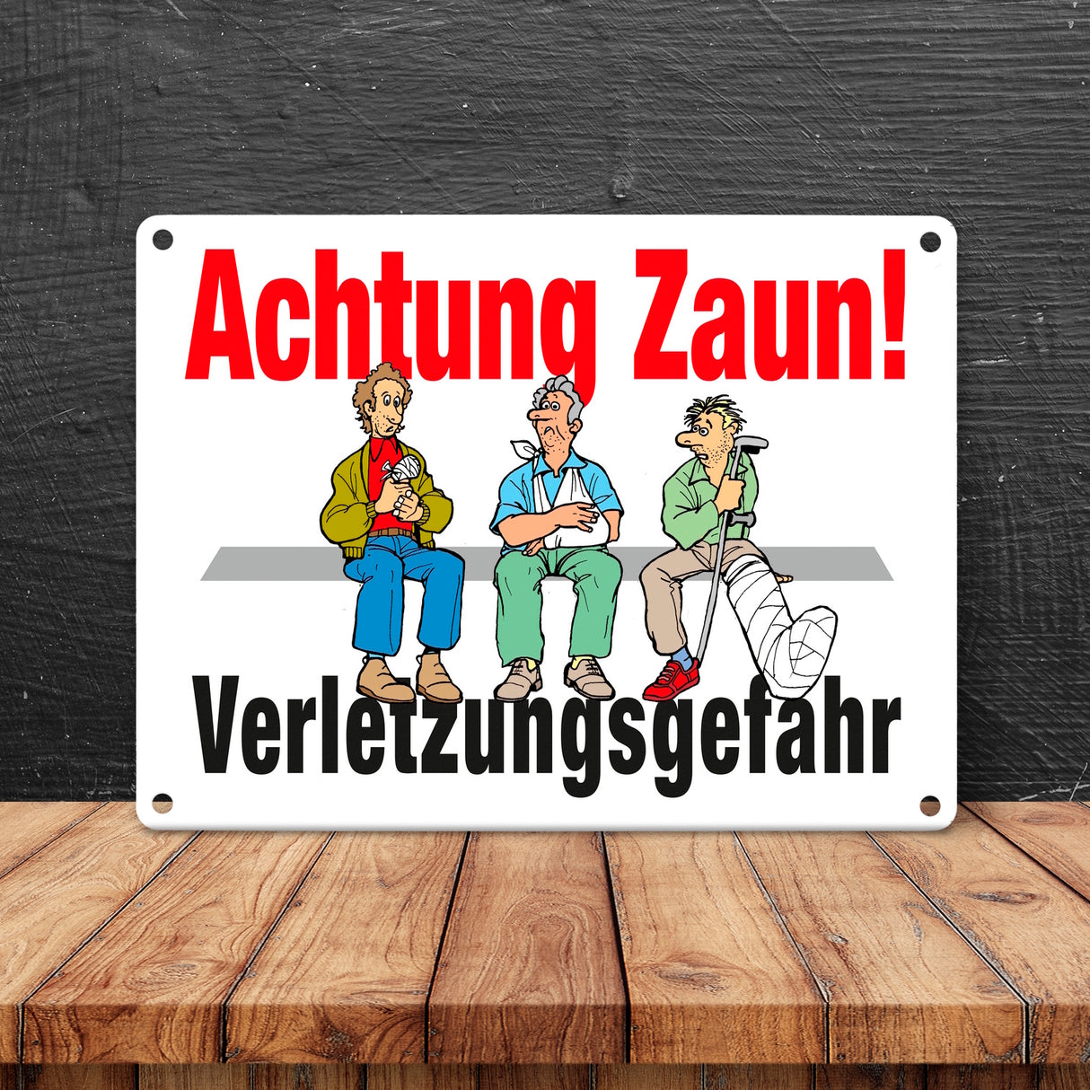 Achtung Zaun Metallschild in 15x20 cm mit Spruch Verletzungsgefahr