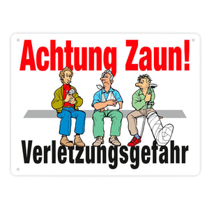 Achtung Zaun Metallschild in 15x20 cm mit Spruch Verletzungsgefahr