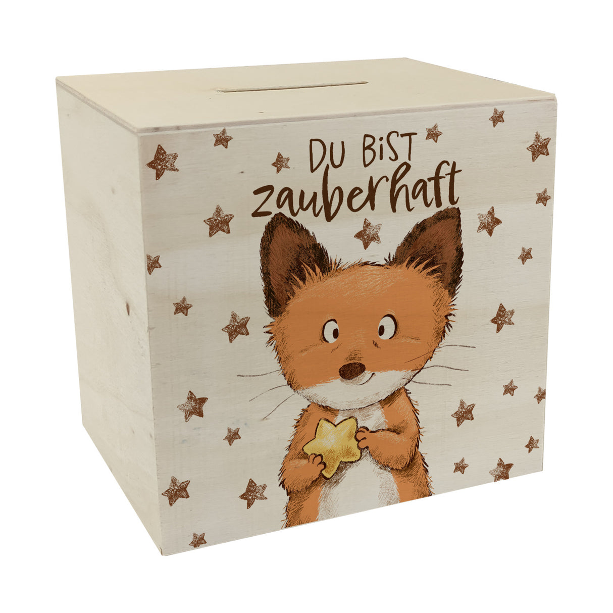 Du bist zauberhaft Spardose mit Fuchs im Aquarell-Stil und Spruch
