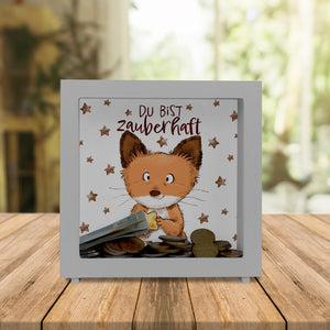 Du bist zauberhaft Spardose mit Fuchs im Aquarell-Stil und Spruch