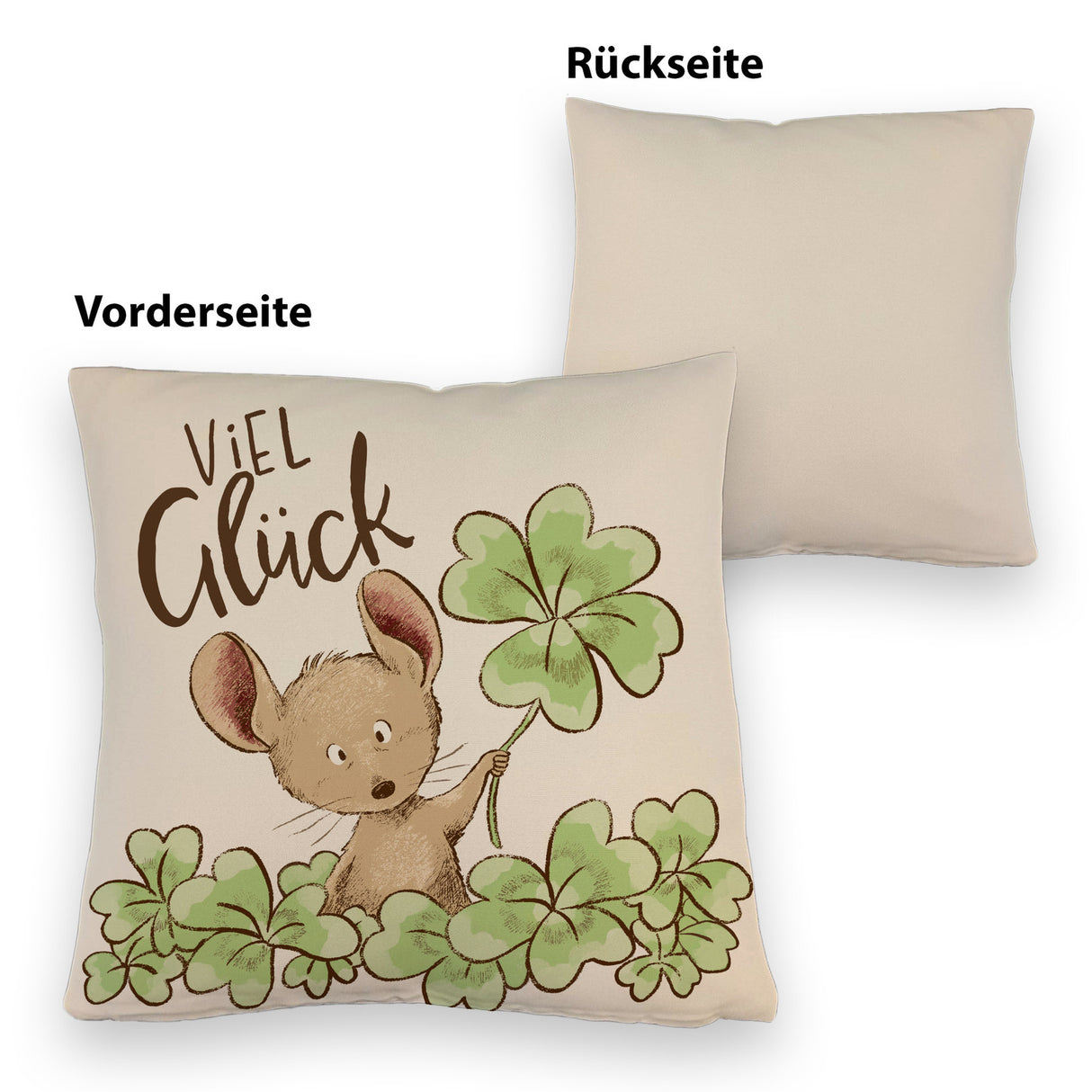 Maus Kissen mit Spruch Viel Glück