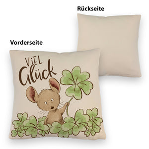 Maus Kissen mit Spruch Viel Glück