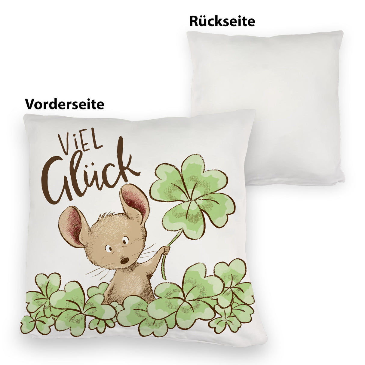 Maus Kissen mit Spruch Viel Glück