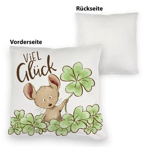 Maus Kissen mit Spruch Viel Glück