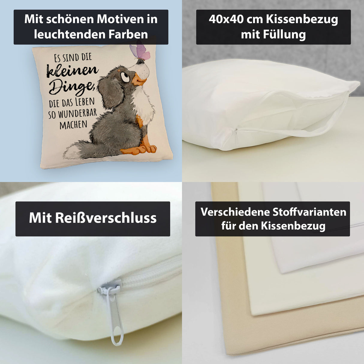 Hund Kissen mit Spruch Die kleinen Dinge machen das Leben so wunderbar