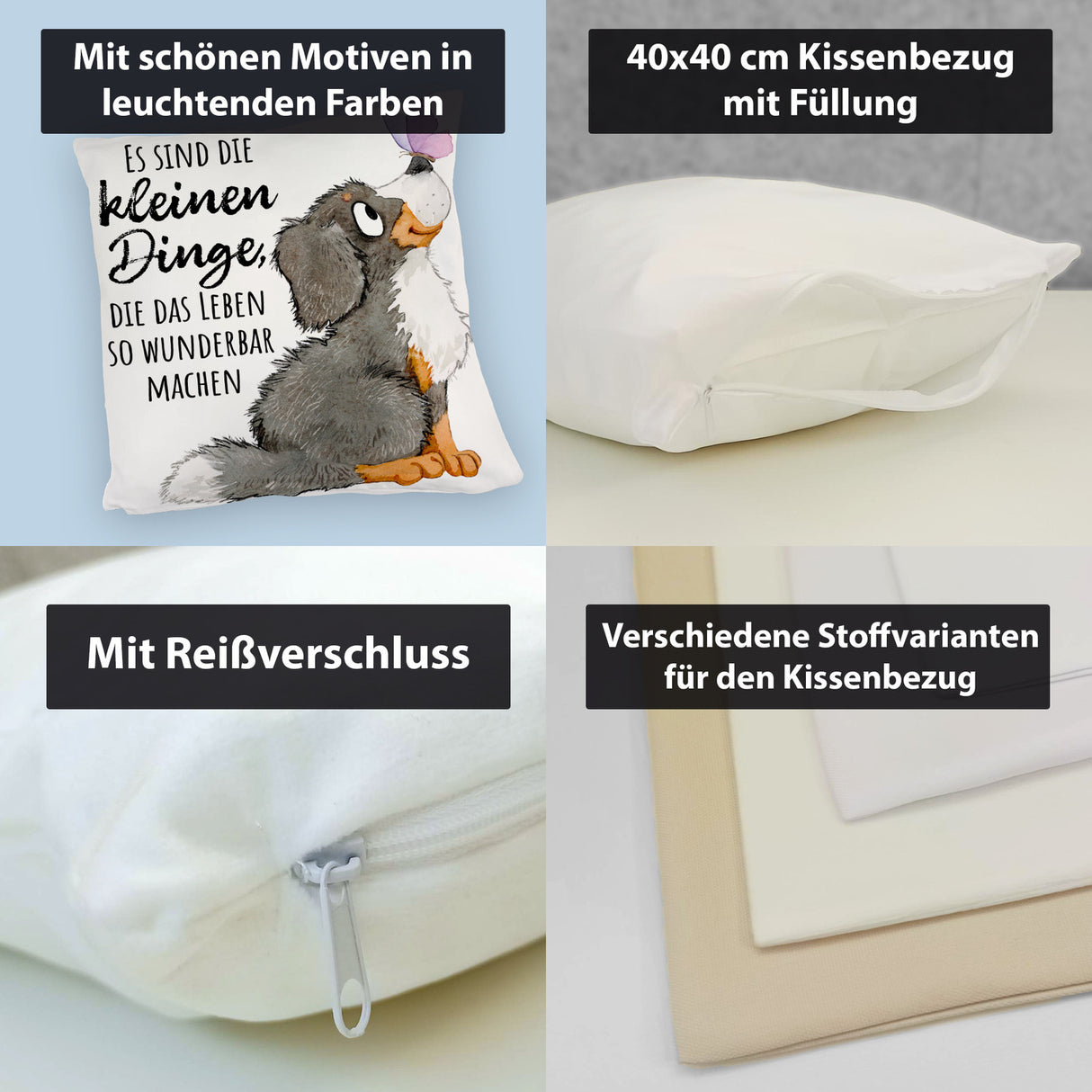 Hund Kissen mit Spruch Die kleinen Dinge machen das Leben so wunderbar