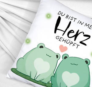 Frosch Kissen mit Spruch Du bist in mein Herz gehüpft
