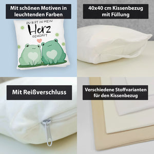 Frosch Kissen mit Spruch Du bist in mein Herz gehüpft