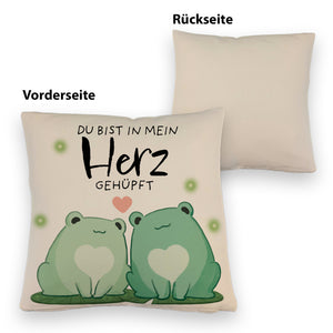 Frosch Kissen mit Spruch Du bist in mein Herz gehüpft