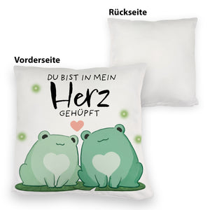 Frosch Kissen mit Spruch Du bist in mein Herz gehüpft