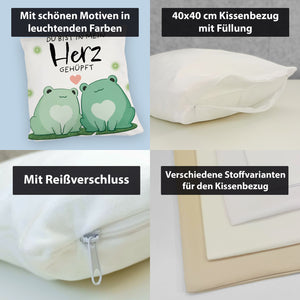 Frosch Kissen mit Spruch Du bist in mein Herz gehüpft