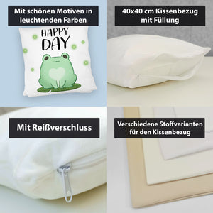 Frosch Kissen mit Spruch Happy Day