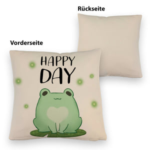 Frosch Kissen mit Spruch Happy Day