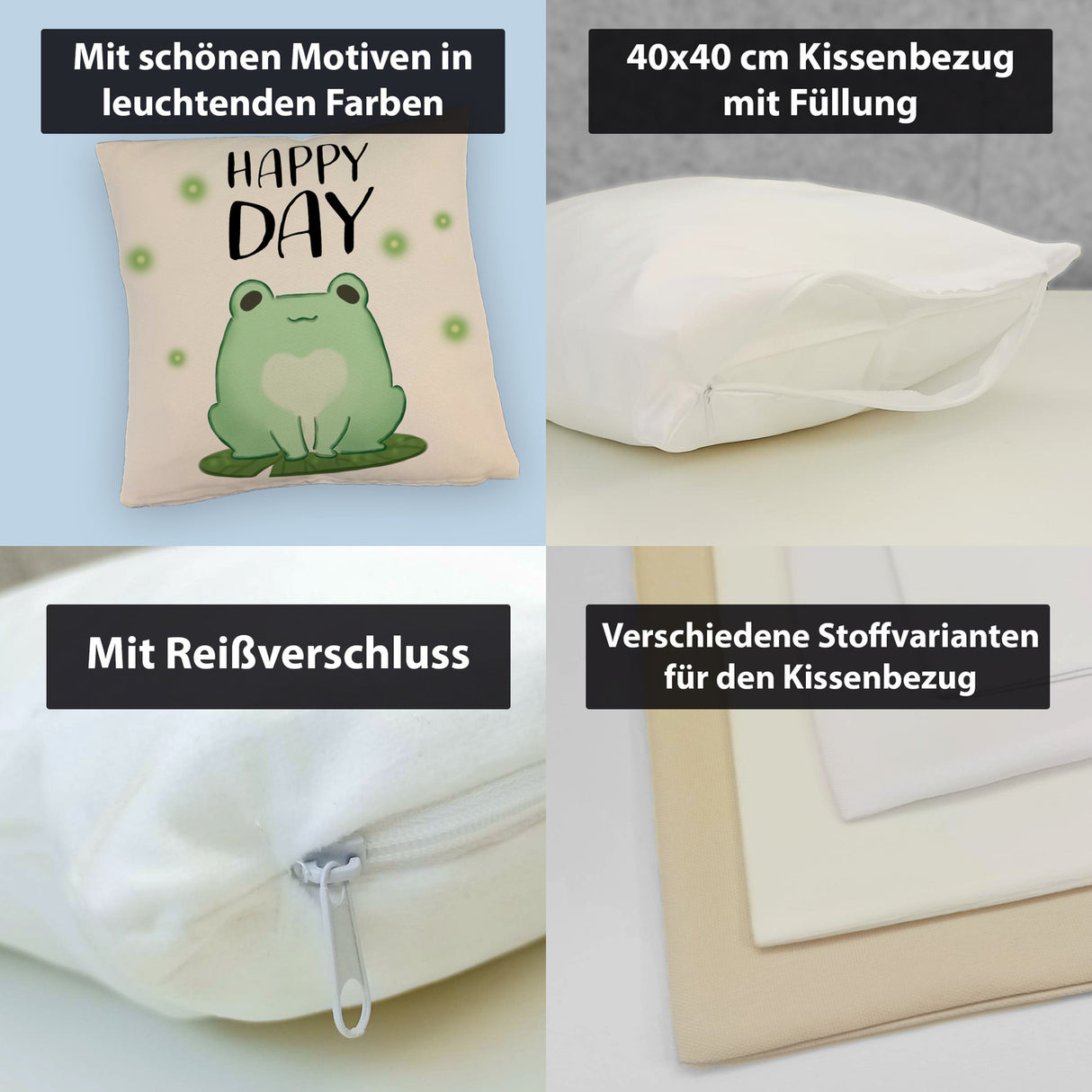 Frosch Kissen mit Spruch Happy Day