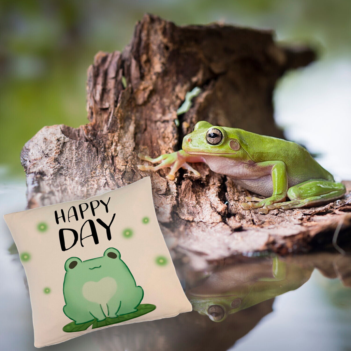 Frosch Kissen mit Spruch Happy Day