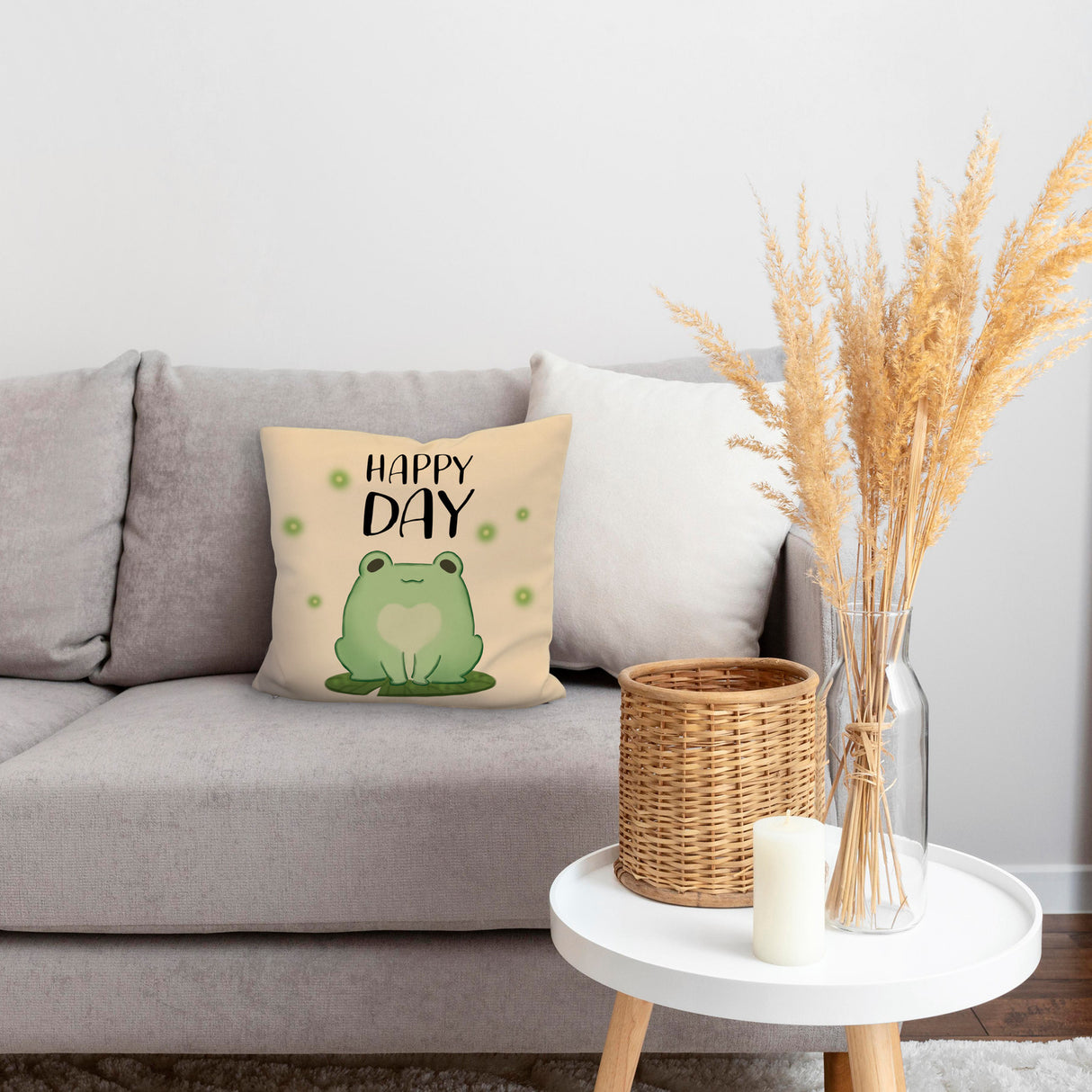 Frosch Kissen mit Spruch Happy Day