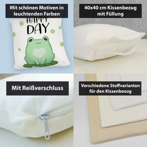 Frosch Kissen mit Spruch Happy Day