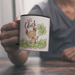 Maus Kaffeebecher mit Spruch Viel Glück