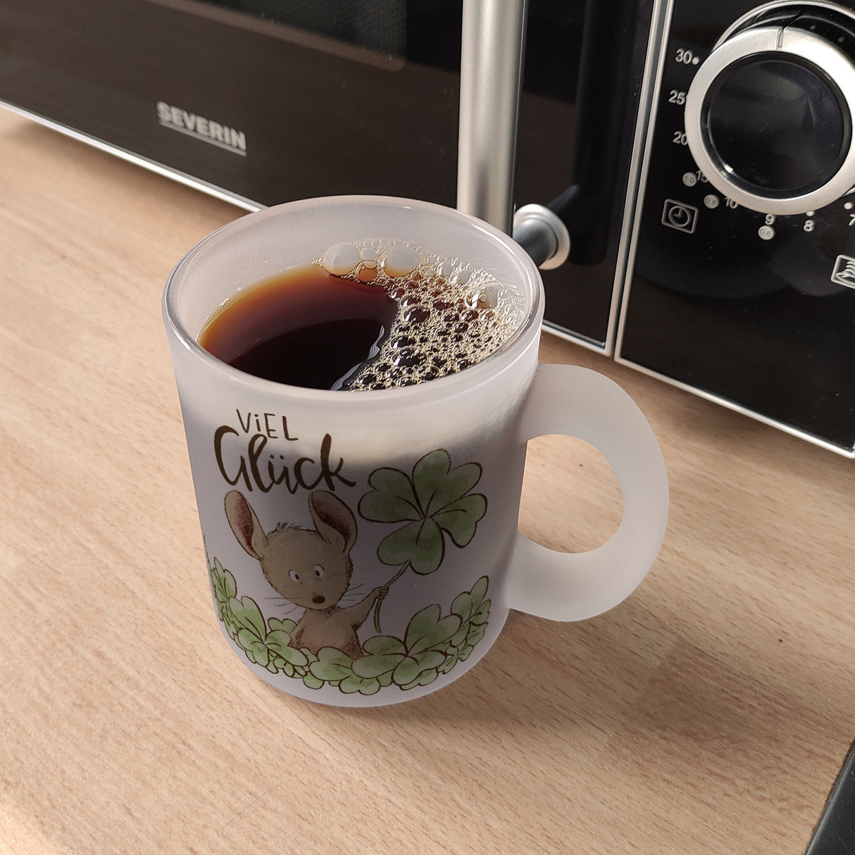 Maus Kaffeebecher mit Spruch Viel Glück