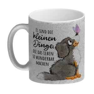 Hund Kaffeebecher mit Spruch Die kleinen Dinge machen das Leben so wunderbar