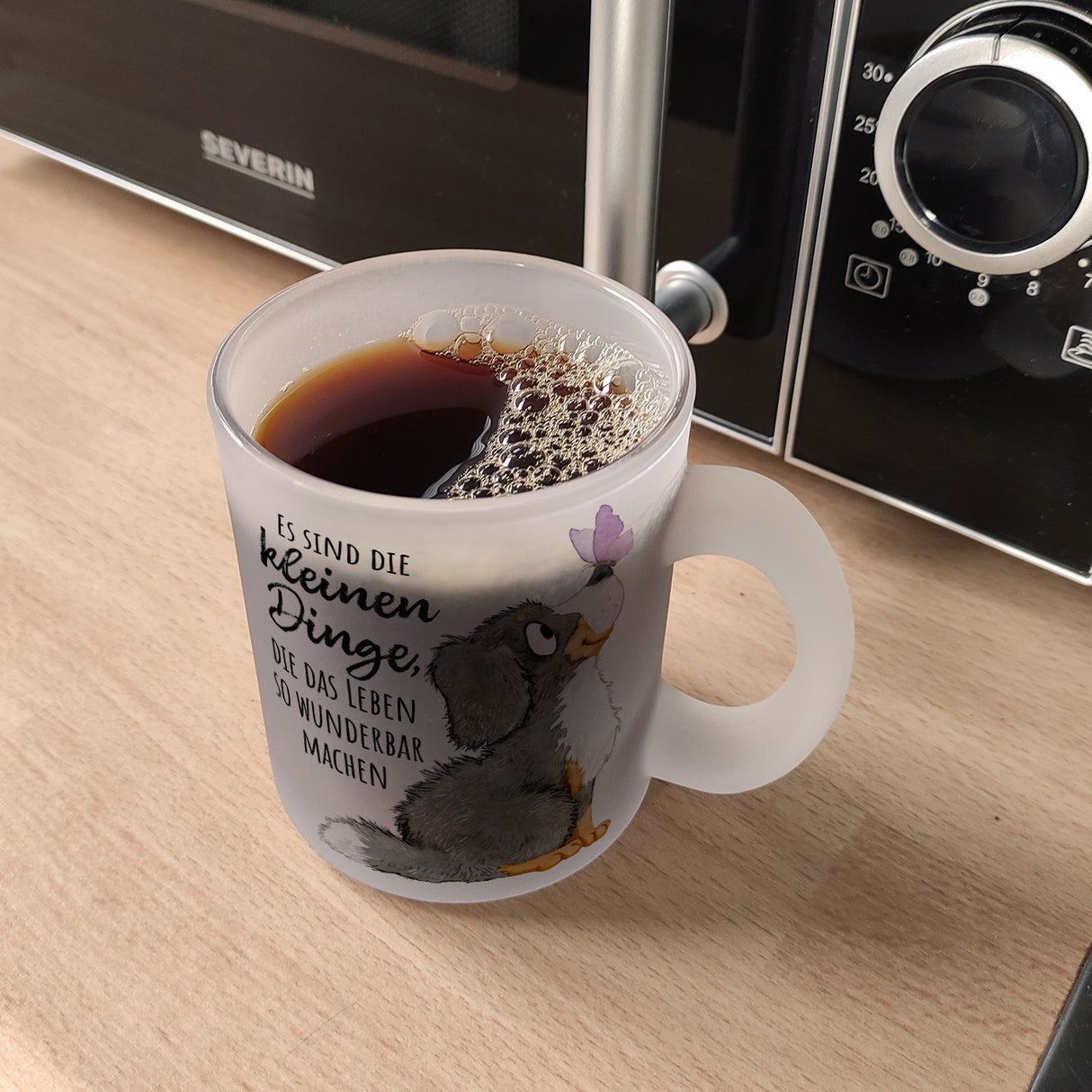 Hund Kaffeebecher mit Spruch Die kleinen Dinge machen das Leben so wunderbar