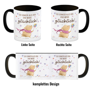 Glücklicher Bär Kaffeebecher mit Spruch Ich schmeiß alles hin