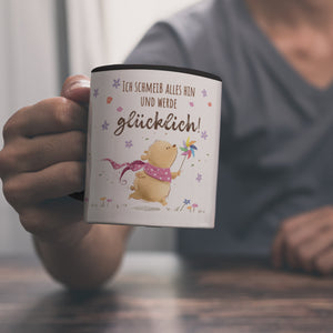 Glücklicher Bär Kaffeebecher mit Spruch Ich schmeiß alles hin