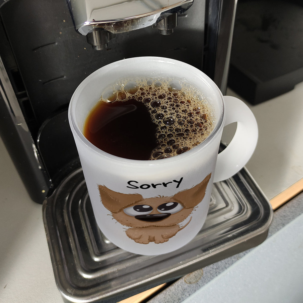 Hund Kaffeebecher mit Spruch Sorry