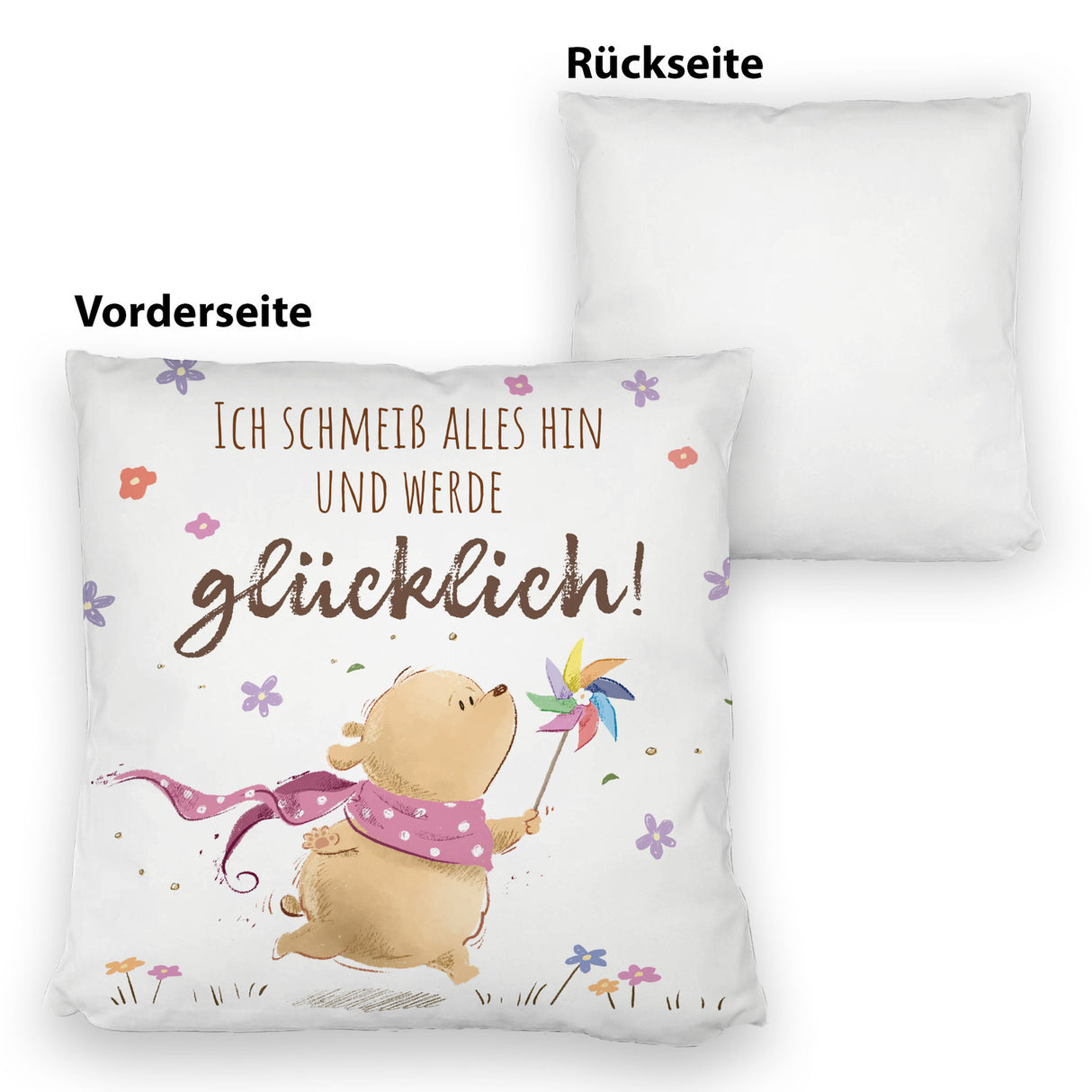 Glücklicher Bär Kissen mit Spruch Ich schmeiß alles hin