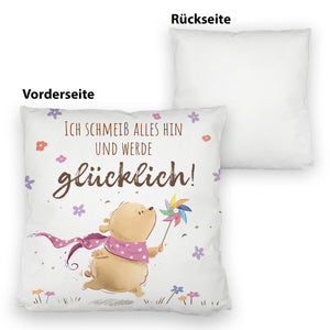 Glücklicher Bär Kissen mit Spruch Ich schmeiß alles hin