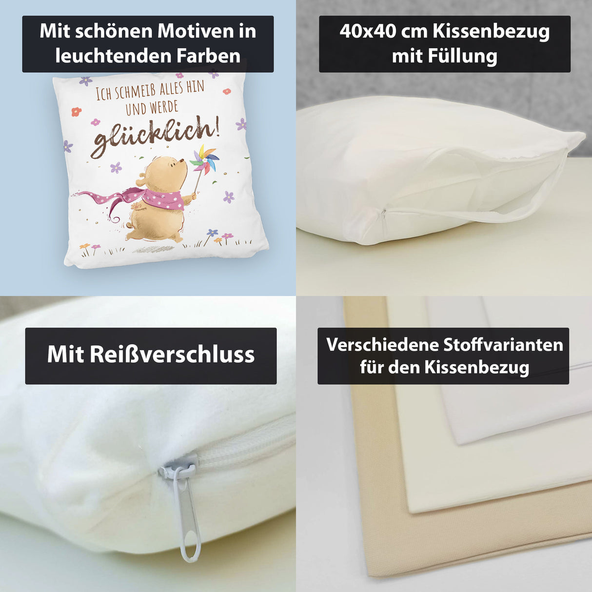 Glücklicher Bär Kissen mit Spruch Ich schmeiß alles hin