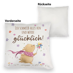 Glücklicher Bär Kissen mit Spruch Ich schmeiß alles hin