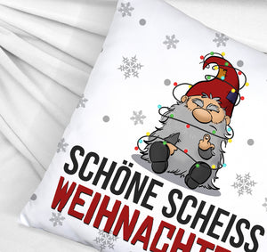 Grimmiger Wichtel Kissen mit Spruch Schöne scheiß Weihnachten