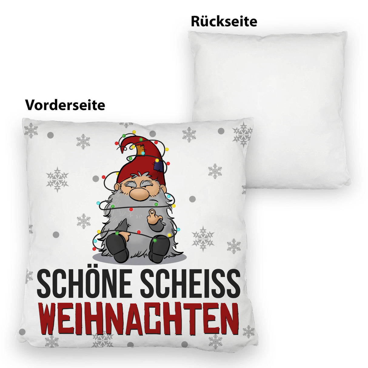 Grimmiger Wichtel Kissen mit Spruch Schöne scheiß Weihnachten