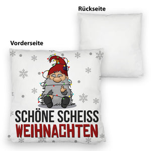 Grimmiger Wichtel Kissen mit Spruch Schöne scheiß Weihnachten