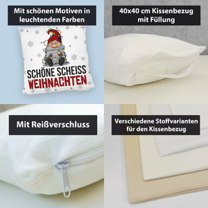 Grimmiger Wichtel Kissen mit Spruch Schöne scheiß Weihnachten