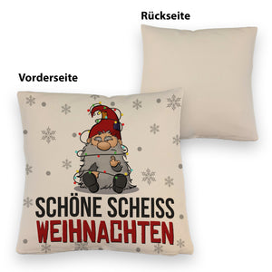 Grimmiger Wichtel Kissen mit Spruch Schöne scheiß Weihnachten