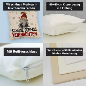 Grimmiger Wichtel Kissen mit Spruch Schöne scheiß Weihnachten