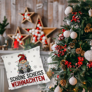 Grimmiger Wichtel Kissen mit Spruch Schöne scheiß Weihnachten