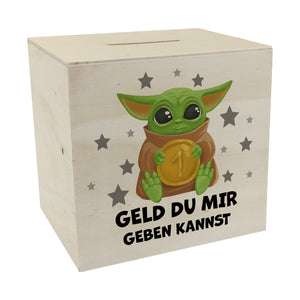 Baby-Alien Spardose mit Spruch Geld du mir geben kannst