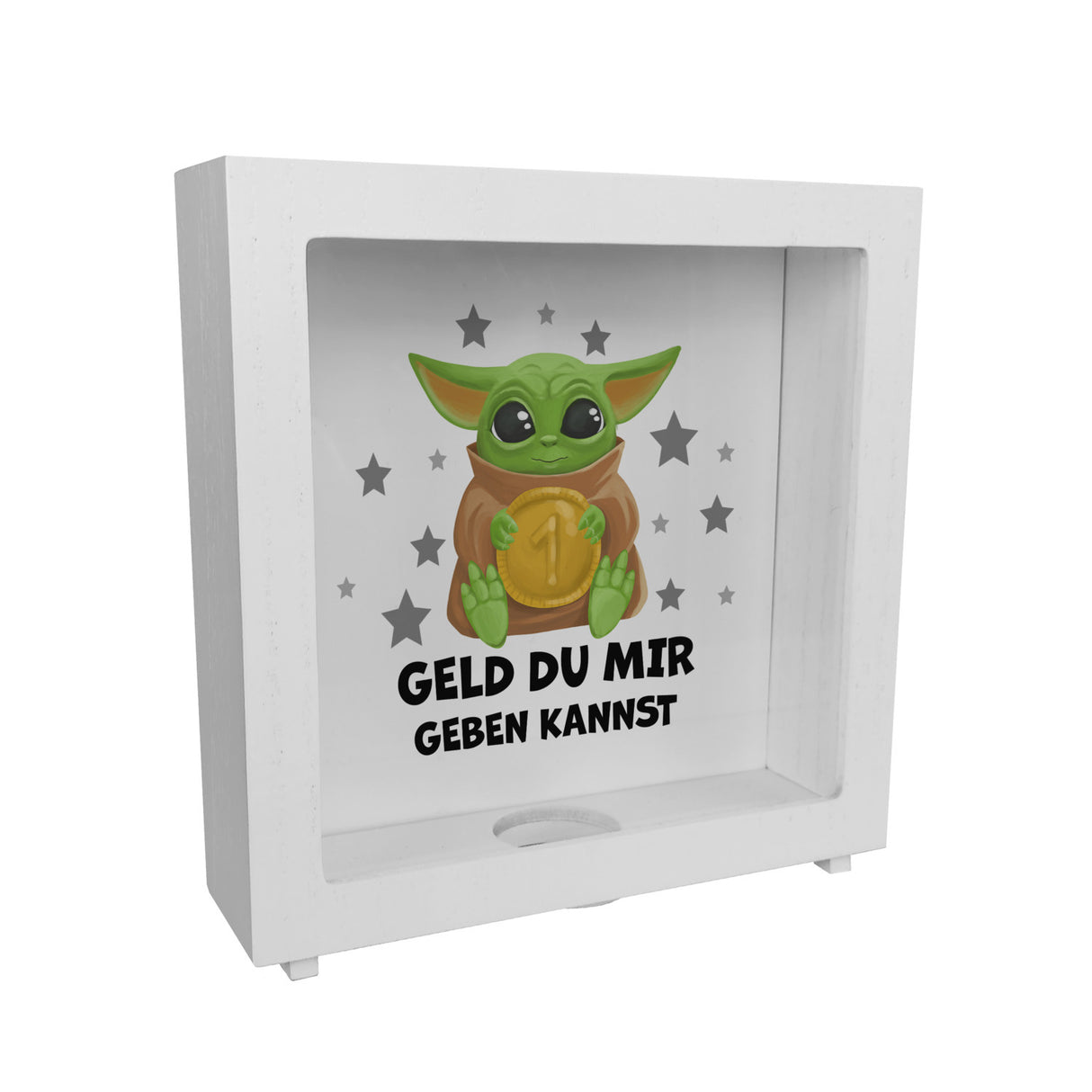 Baby-Alien Spardose mit Spruch Geld du mir geben kannst