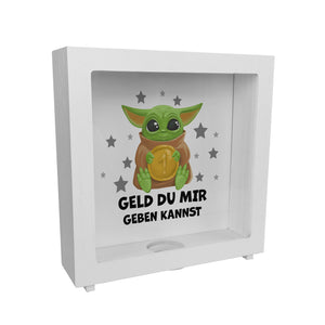 Baby-Alien Spardose mit Spruch Geld du mir geben kannst