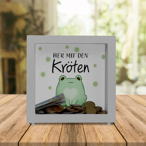 Frosch Spardose mit Spruch Her mit den Kröten