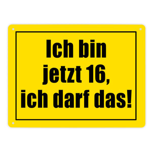 Warnschild Metallschild in 15x20 cm mit Spruch Ich bin jetzt 16 ich darf das